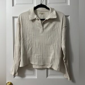 Madewell Cream Ribbed Long Sleeve Button Shirt